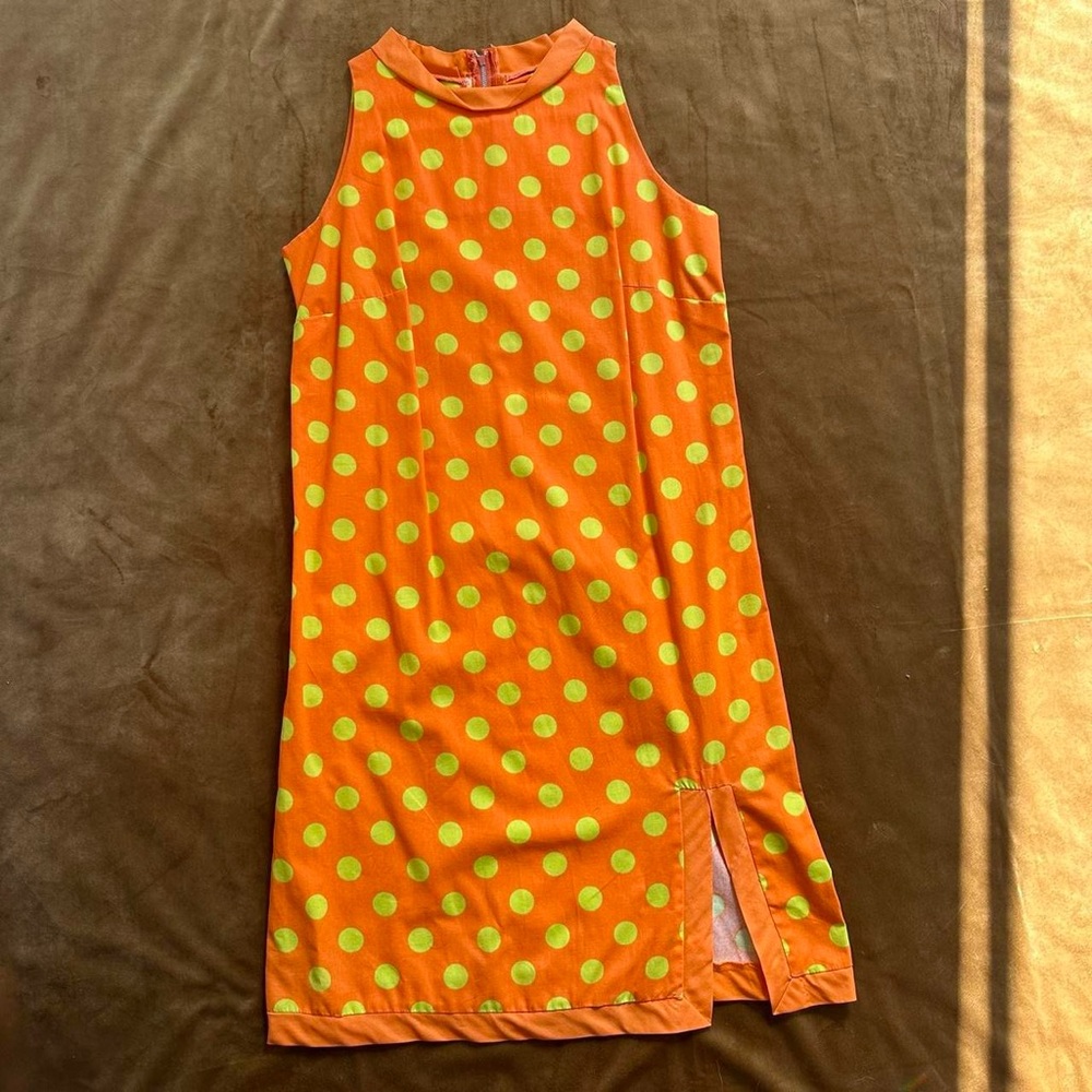 🧡💛 VINTAGE SHAGADELIC RETRO 1960’s HANDMADE POLKADOT GO-GO DRESS 🧡💛